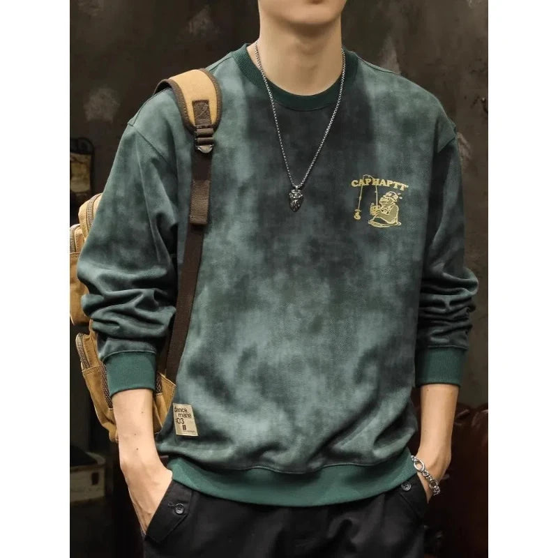 American Style Men Sweatshirts Sping Autumn New O-Neck Printing Labeling Streetwear Fashion Trend Long Sleeve LooseT-shirt Tops