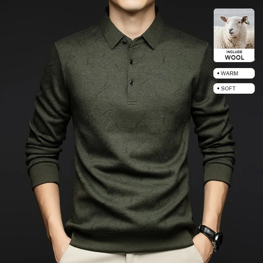 Top Grade Wool+Mulberry Silk Turndown Collar Casual New Brand Fashion Pullover Hoodies Street Velvet Sweatshirts Men's Clothing