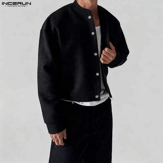 Men Jackets Solid Color O-neck Long Sleeve Button Thin Coats Men Streetwear Outerwear 2025 Fashion Casual Male Jackets