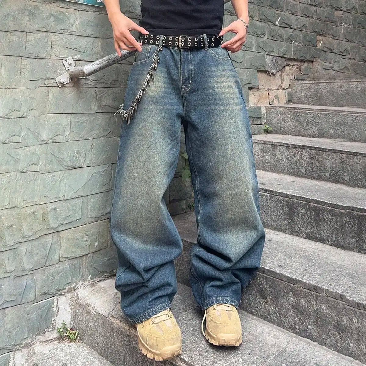 Vintage Men y2k Stretchy Baggy Denim Jeans For Men Fashion Casual pants Streetwear Denim Hip Hop Wide-Leg Straight Trousers