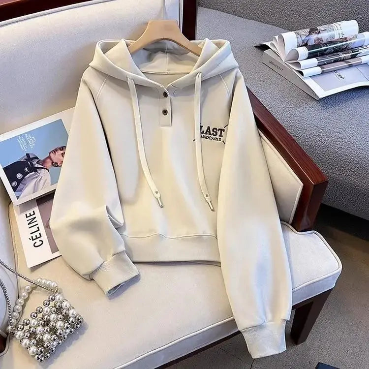 American Letter Embroidered Hooded Pullover Sweatshirt Women Autumn Winter New Fashionable Loose Casual Long-sleeved Top Trendy