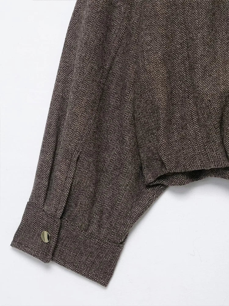 HH Women's Fashion Versatile Button Lapel Collar Long Sleeve Coat Female Zipper Solid Pocket Decoration Puffy Pilot Jacket