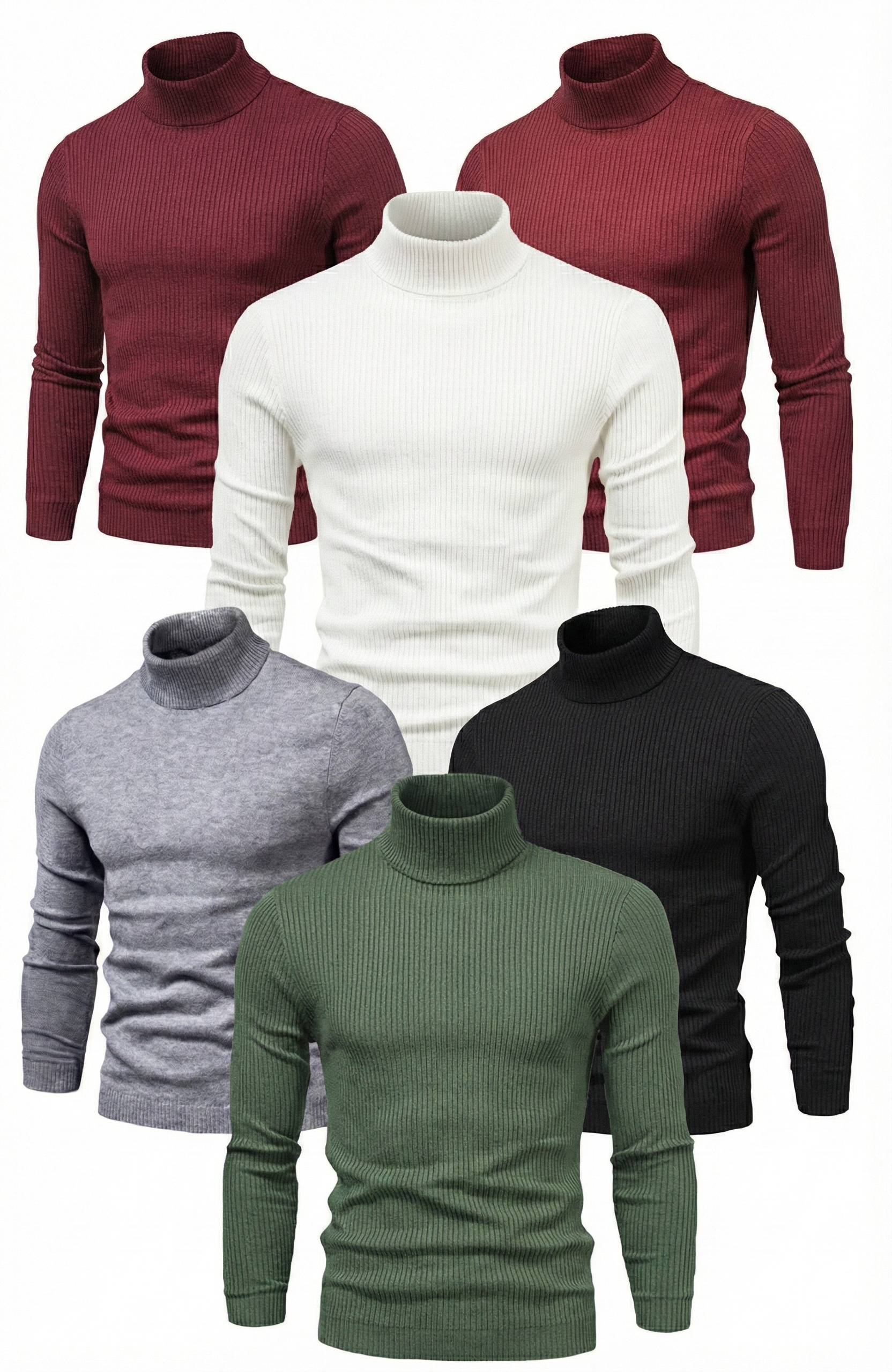 6'lı Siyah, Beyaz, Bordo, Gri, Haki Unisex Kaşkorse Boğazlı Full Likralı Fitilli Body Kazak