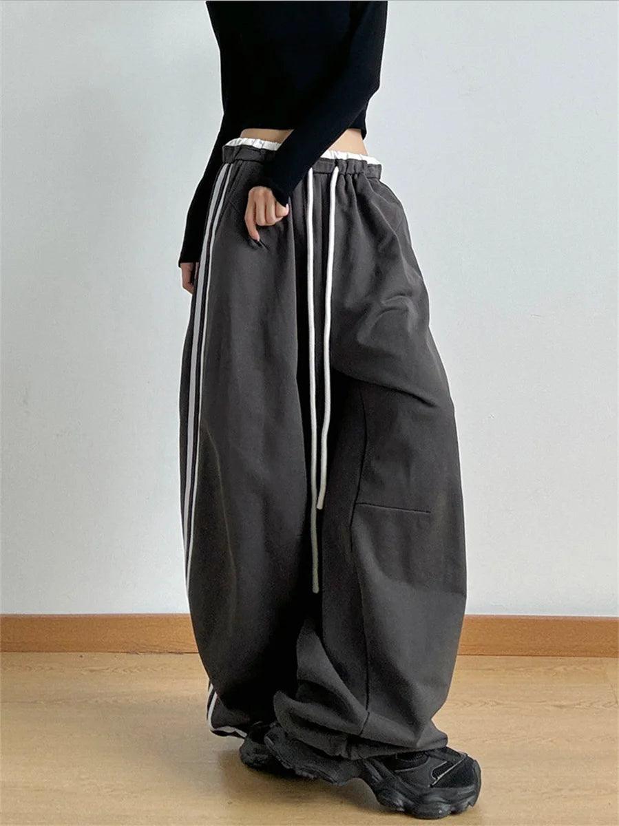 Hip Hop Lady's Cargo Pants High Street Women's Wide Leg Pants Drawstring Y2K Gothic Hotsweet Matching Female Trousers Summer New