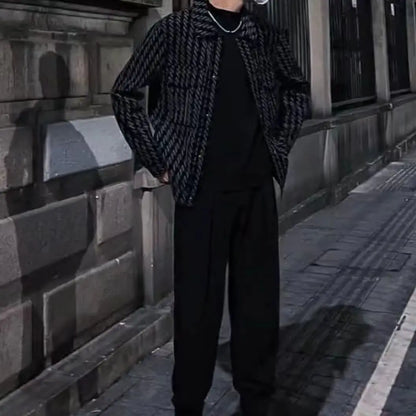 Square Collar Jacket Men's Casual Versatile Thousand Bird Plaid Jacket Korean Version Handsome Men's Jacket