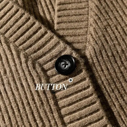 Textured Chunky-Knit Cardigan Jacket for Men Loose-Fit Japanese-Style Women Warm Knitwear Sweater