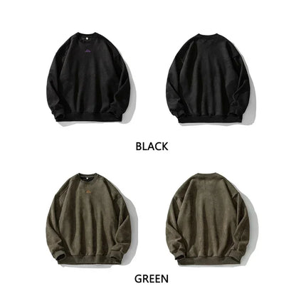 Autumn Winter Suede Sweatshirt Men SLong Sleeved Solid Color O Neck Retro Baggy Pullovers Fashion Couple Outfits