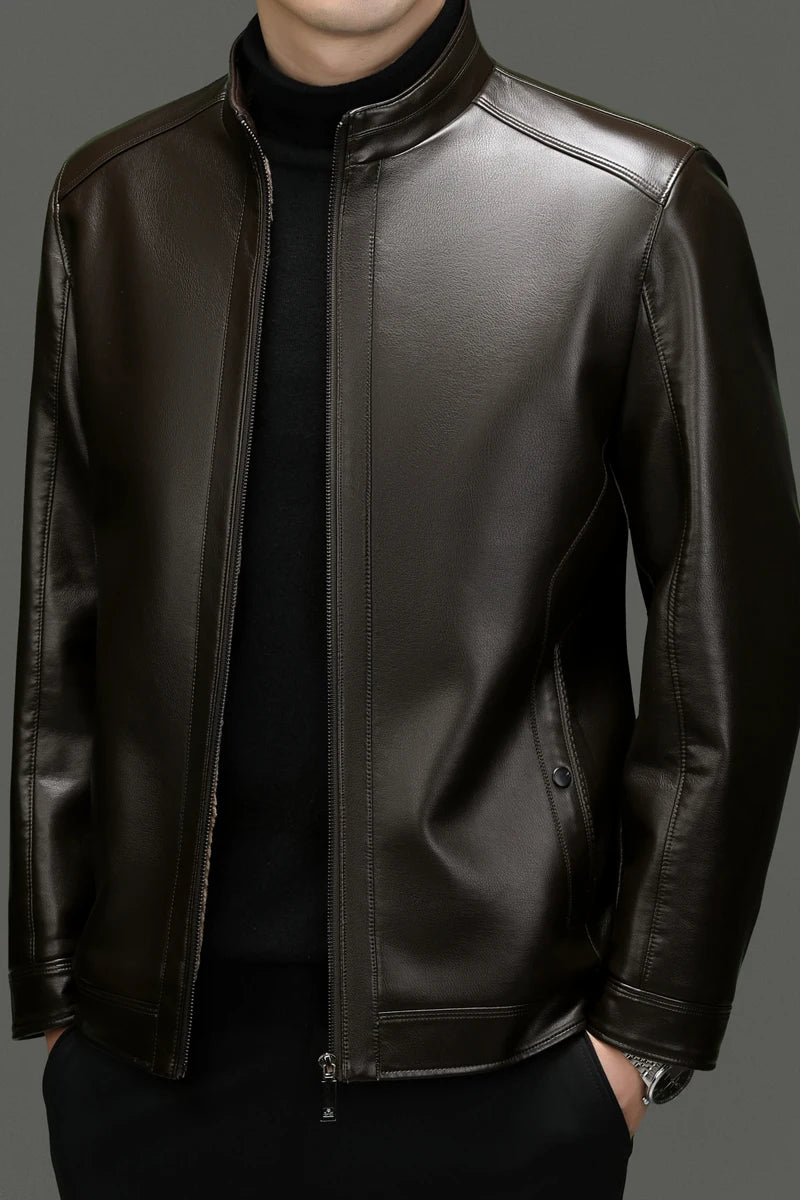 Leather Jacket Men's Autumn Winter Add Villus Korean High Street Fashion PU Clothing Business Match Casual Male Coat Streetwear