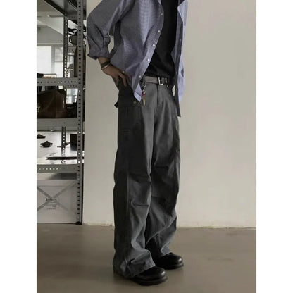 American Retro Loose Straight Overalls Men's Spring Autumn Multi-pocket Casual Trousers Casual Pants