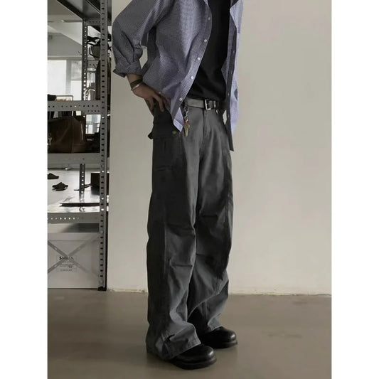American Retro Loose Straight Overalls Men's Spring Autumn Multi-pocket Casual Trousers Casual Pants