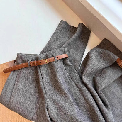Grey woolen wide-leg pants women's autumn and winter warm woolen pants soft polished cashmere trousers