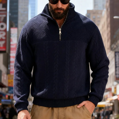 Autumn/Winter Patterned American Casual Hoodie Loose-Fitting Zipper Pullover Long-Sleeved Stand-Up Collar Coat Jacquard