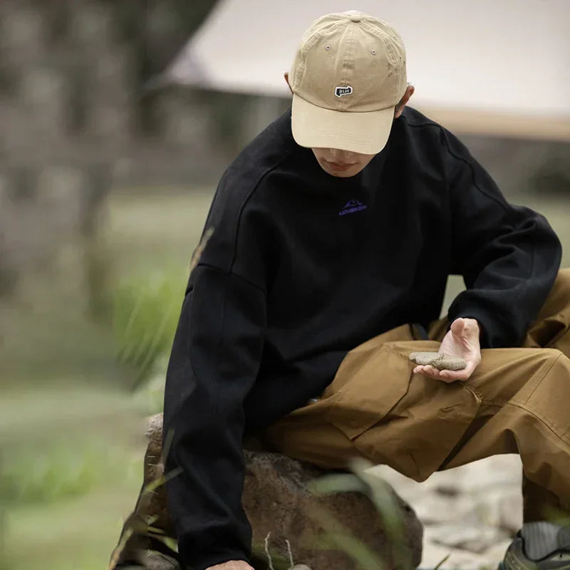 Autumn Winter Suede Sweatshirt Men SLong Sleeved Solid Color O Neck Retro Baggy Pullovers Fashion Couple Outfits