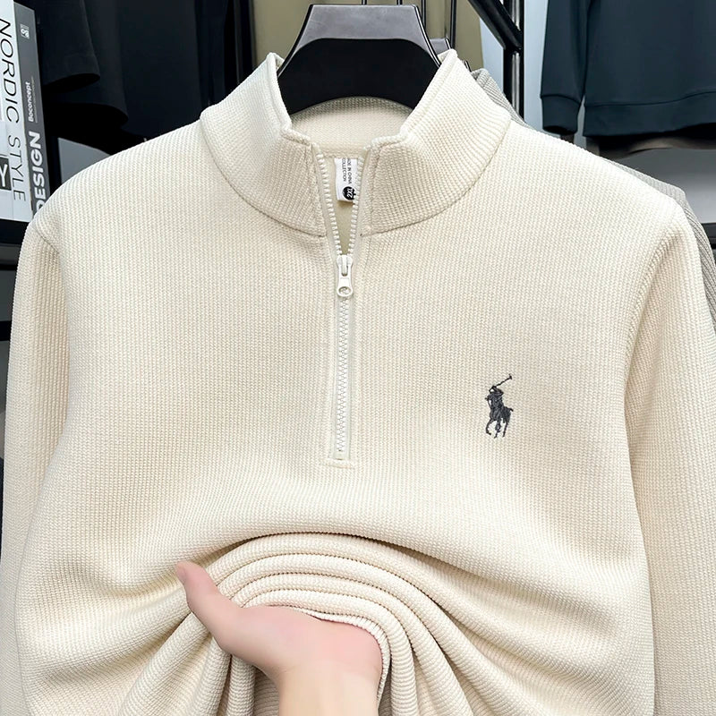 Half-Zipped and Plush Thick Hooded Top for Men, Suitable for Autumn and Winter