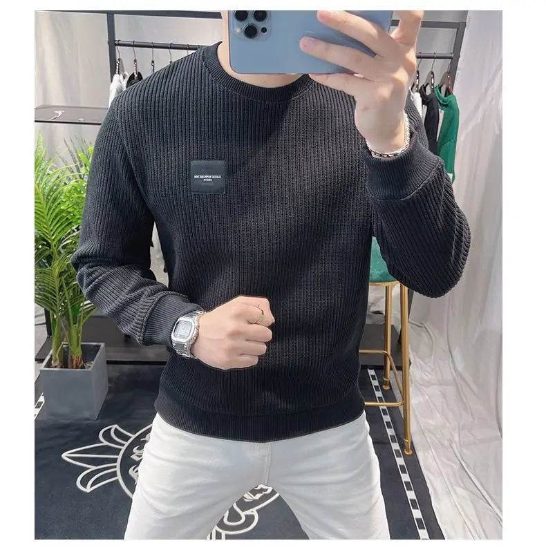 New Autumn Winter Plus Velvet Sweatshirt Casual Trendy Round Neck Fashionable Versatile Men's Pullover Top