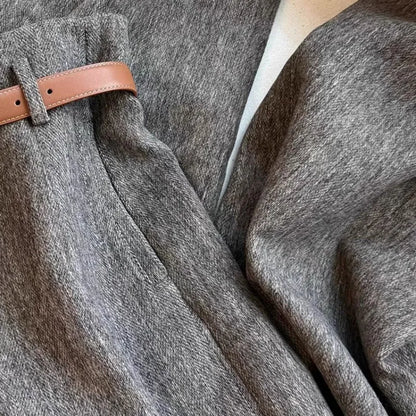 Grey woolen wide-leg pants women's autumn and winter warm woolen pants soft polished cashmere trousers