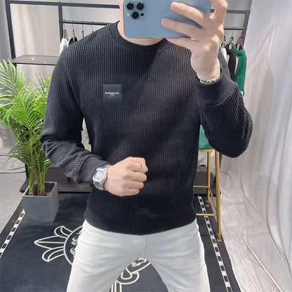 New Autumn Winter Plus Velvet Sweatshirt Casual Trendy Round Neck Fashionable Versatile Men's Pullover Top