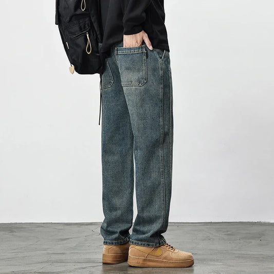 2025 Autumn New American Retro Men's Wide Leg Straight Legs Loose, Comfortable and Versatile High Street Washed Long Pants