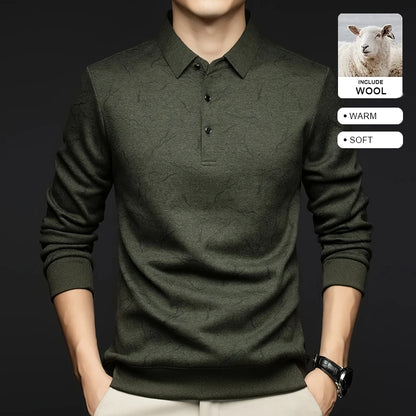 Top Grade Wool+Mulberry Silk Turndown Collar Casual New Brand Fashion Pullover Hoodies Street Velvet Sweatshirts Men's Clothing