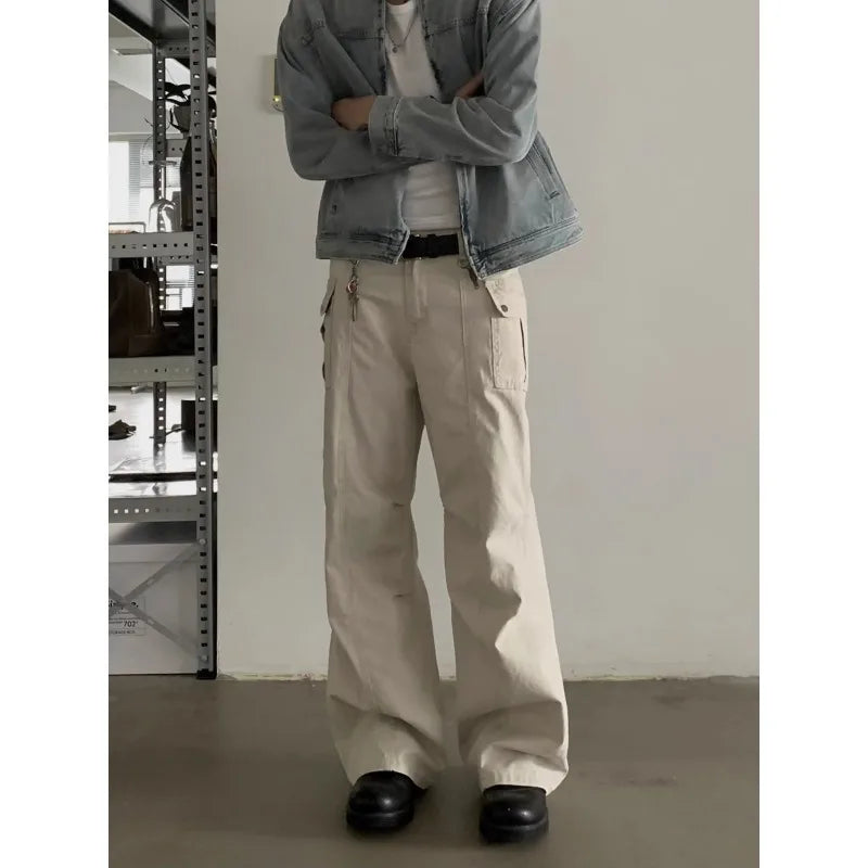 American Retro Loose Straight Overalls Men's Spring Autumn Multi-pocket Casual Trousers Casual Pants