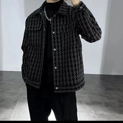 Square Collar Jacket Men's Casual Versatile Thousand Bird Plaid Jacket Korean Version Handsome Men's Jacket
