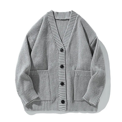 Textured Chunky-Knit Cardigan Jacket for Men Loose-Fit Japanese-Style Women Warm Knitwear Sweater