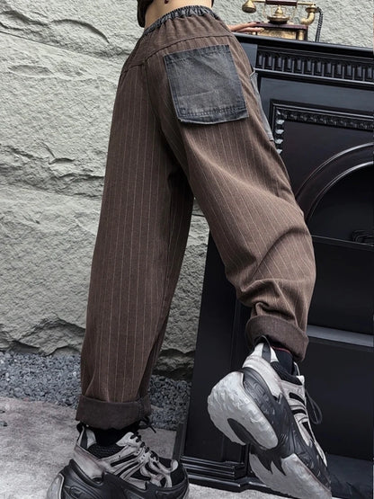 Amax LuluE 2025 Womens Fashion Winter Striped Jeans Loose Casual Denim Trousers Ladies Classic Vintage Elastic Waist Punk Pants