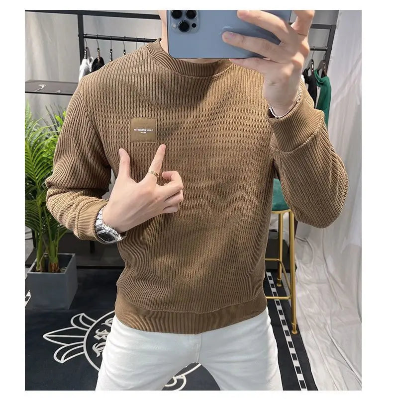 New Autumn Winter Plus Velvet Sweatshirt Casual Trendy Round Neck Fashionable Versatile Men's Pullover Top