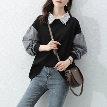 2025 Autumn New Women's Splicing Collar Hoodie Trendy Ins Loose Korean Spring and Autumn Thin Edition Outerwear Top Trendy