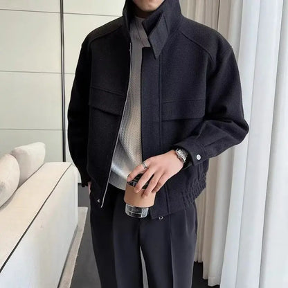 Handsome Wool Jacket Men's High-end Fashion Brand Stand Collar Trendy Autumn and Winter Short Korean Lapel Wool Top
