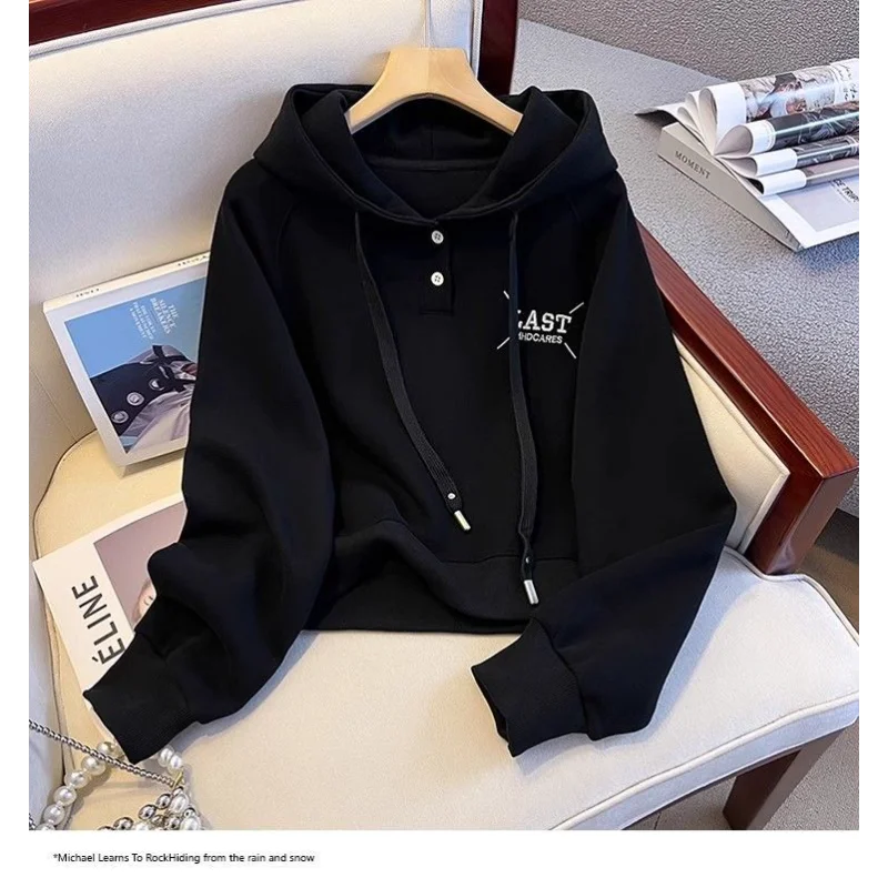 American Letter Embroidered Hooded Pullover Sweatshirt Women Autumn Winter New Fashionable Loose Casual Long-sleeved Top Trendy