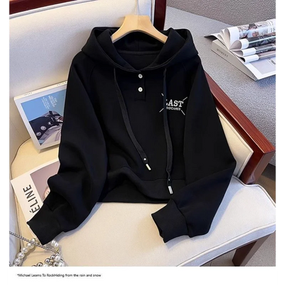 American Letter Embroidered Hooded Pullover Sweatshirt Women Autumn Winter New Fashionable Loose Casual Long-sleeved Top Trendy