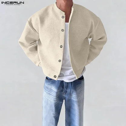 Men Jackets Solid Color O-neck Long Sleeve Button Thin Coats Men Streetwear Outerwear 2025 Fashion Casual Male Jackets