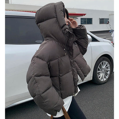 Women Winter Warm Puffy Coats Long Sleeve Casual Cropped Parkas Jacket Solid Hooded American Street Thick Outwear