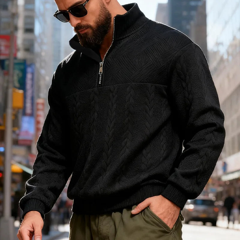 Autumn/Winter Patterned American Casual Hoodie Loose-Fitting Zipper Pullover Long-Sleeved Stand-Up Collar Coat Jacquard