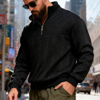 Autumn/Winter Patterned American Casual Hoodie Loose-Fitting Zipper Pullover Long-Sleeved Stand-Up Collar Coat Jacquard