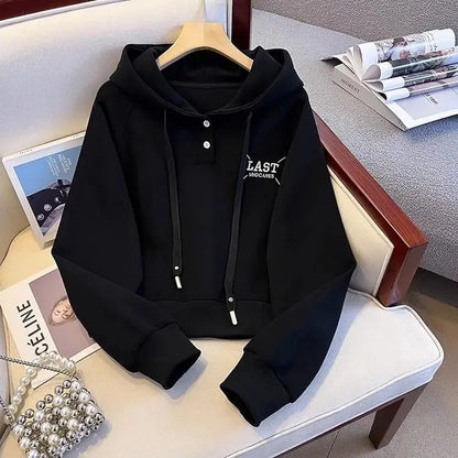 American Letter Embroidered Hooded Pullover Sweatshirt Women Autumn Winter New Fashionable Loose Casual Long-sleeved Top Trendy