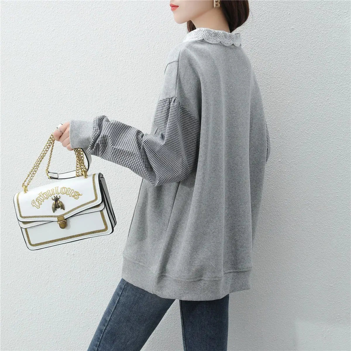 2025 Autumn New Women's Splicing Collar Hoodie Trendy Ins Loose Korean Spring and Autumn Thin Edition Outerwear Top Trendy