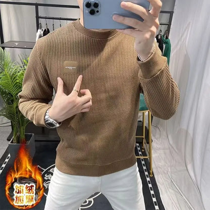 New Autumn Winter Plus Velvet Sweatshirt Casual Trendy Round Neck Fashionable Versatile Men's Pullover Top