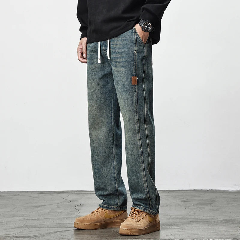 2025 Autumn New American Retro Men's Wide Leg Straight Legs Loose, Comfortable and Versatile High Street Washed Long Pants