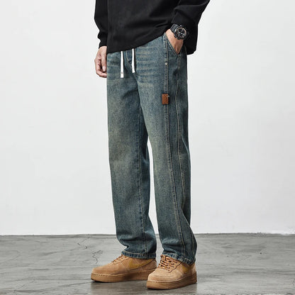 2025 Autumn New American Retro Men's Wide Leg Straight Legs Loose, Comfortable and Versatile High Street Washed Long Pants
