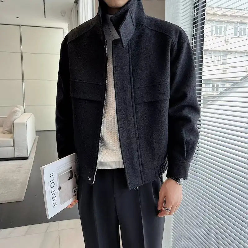 Handsome Wool Jacket Men's High-end Fashion Brand Stand Collar Trendy Autumn and Winter Short Korean Lapel Wool Top