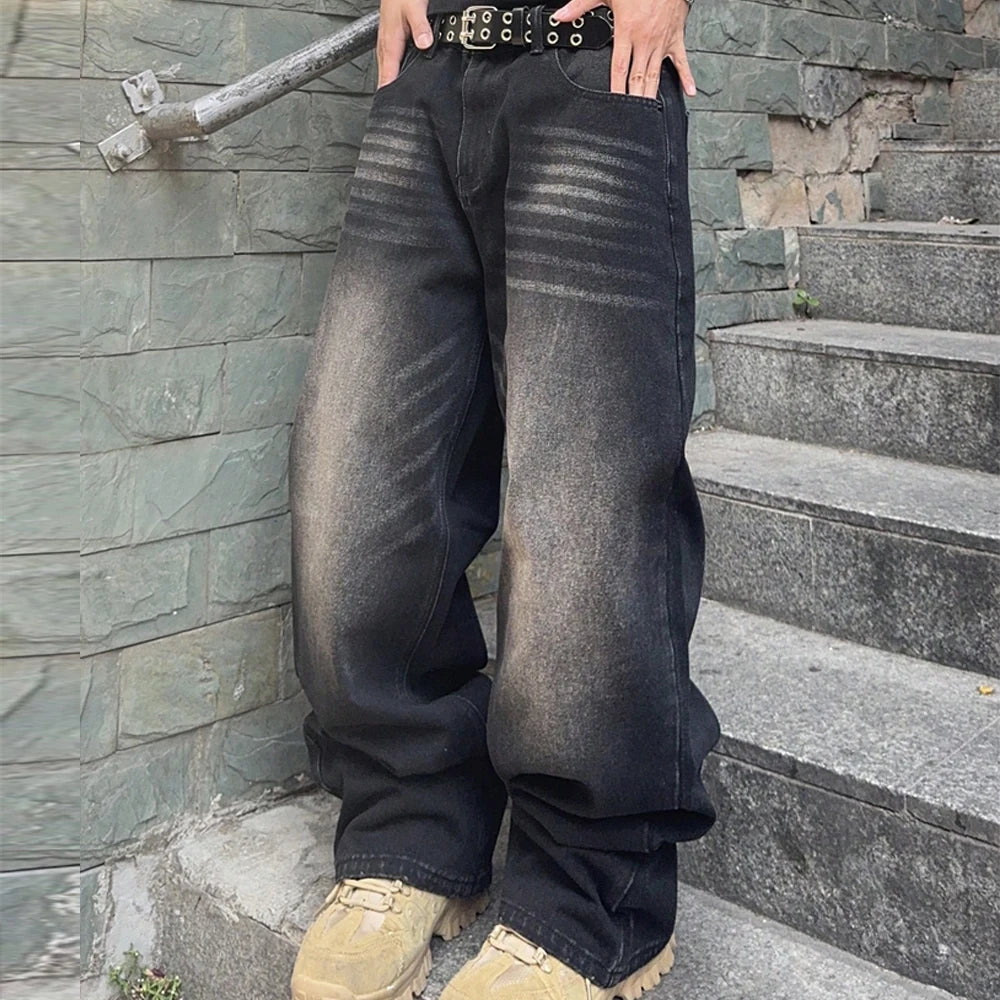 Vintage Men y2k Stretchy Baggy Denim Jeans For Men Fashion Casual pants Streetwear Denim Hip Hop Wide-Leg Straight Trousers
