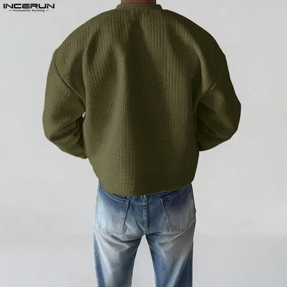 Men Jackets Solid Color O-neck Long Sleeve Button Thin Coats Men Streetwear Outerwear 2025 Fashion Casual Male Jackets