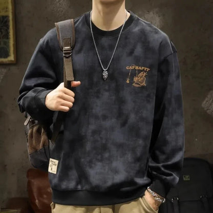 American Style Men Sweatshirts Sping Autumn New O-Neck Printing Labeling Streetwear Fashion Trend Long Sleeve LooseT-shirt Tops