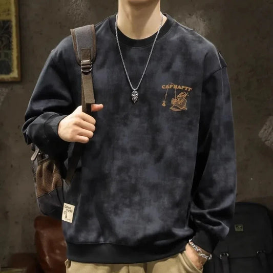 American Style Men Sweatshirts Sping Autumn New O-Neck Printing Labeling Streetwear Fashion Trend Long Sleeve LooseT-shirt Tops