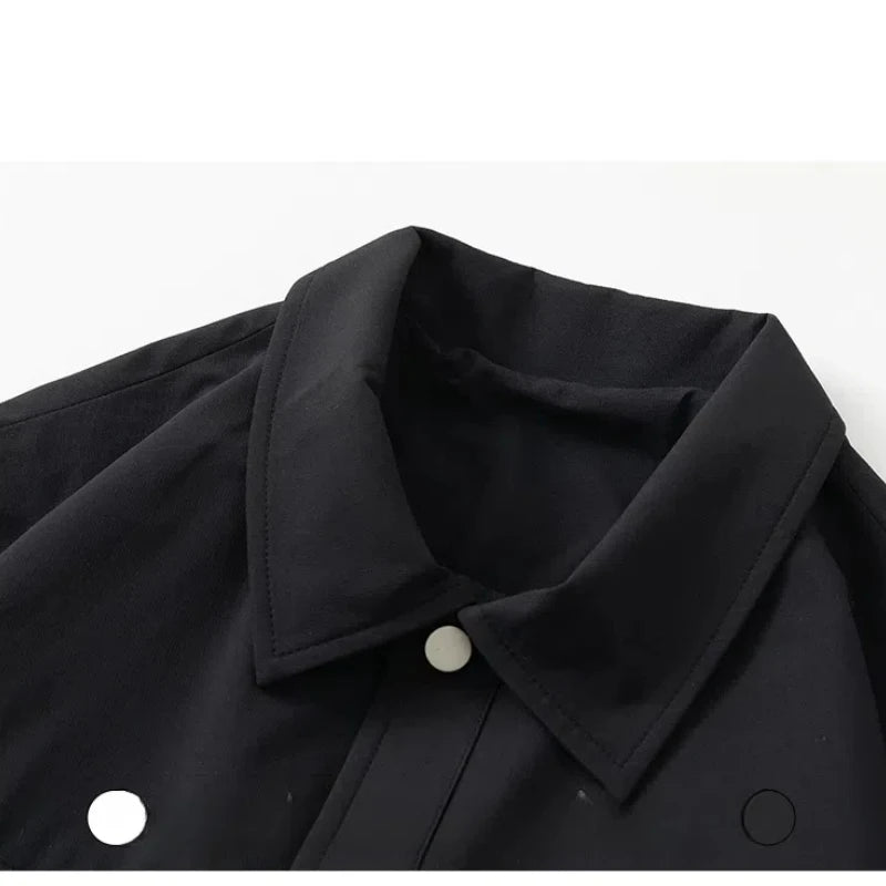 Zipper Pockets Button Long Sleeve Men's Cardigan Coats Casual Fashion Spring Autumn Contrast Color Turn-down Collar Tops