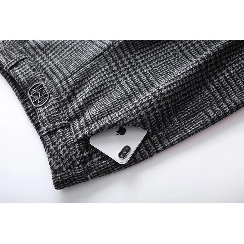 Autumn Winter Women's Woolen Pants New Plaid Pocket Korean Fashion Thicken High Waist Straight Wide Leg Ankle Length Trousers