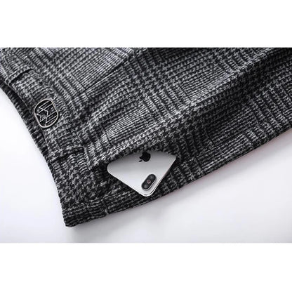 Autumn Winter Women's Woolen Pants New Plaid Pocket Korean Fashion Thicken High Waist Straight Wide Leg Ankle Length Trousers