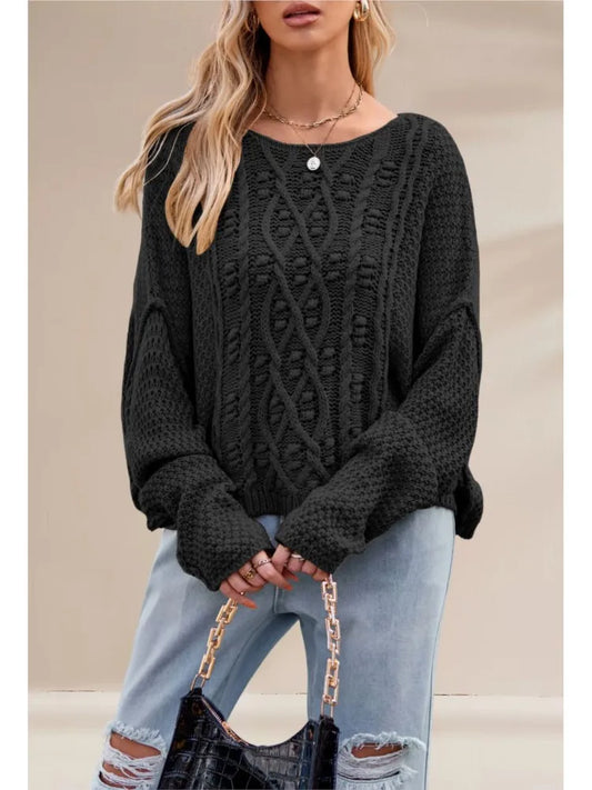 New Autumn And Winter Casual Long-sleeved Sweater Women's Round-neck Twisted Rope Hemp Loose Solid Color Pullover Knitted Top